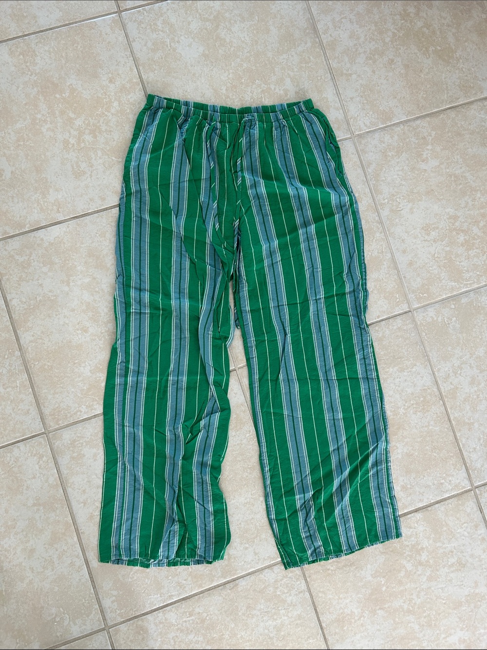 NWOT Sienna Sky Green & Blue Striped Elastic Waist Pants